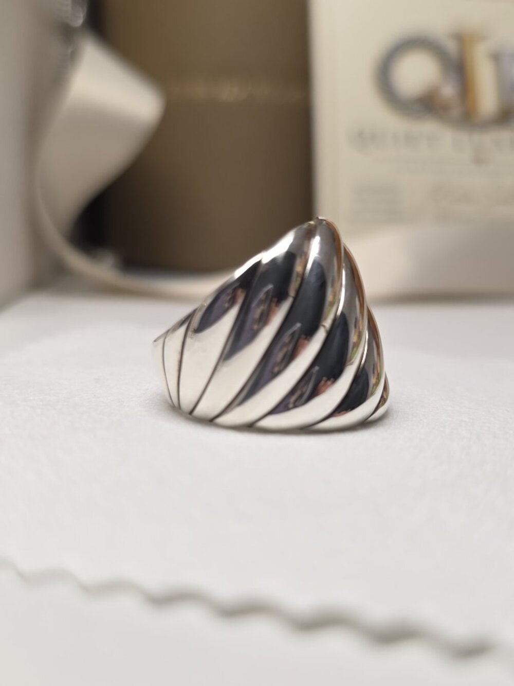 David Yurman Sculpted Cable Statement Ring 21mm Sterling Silver Size 7 - Picture 7 of 14